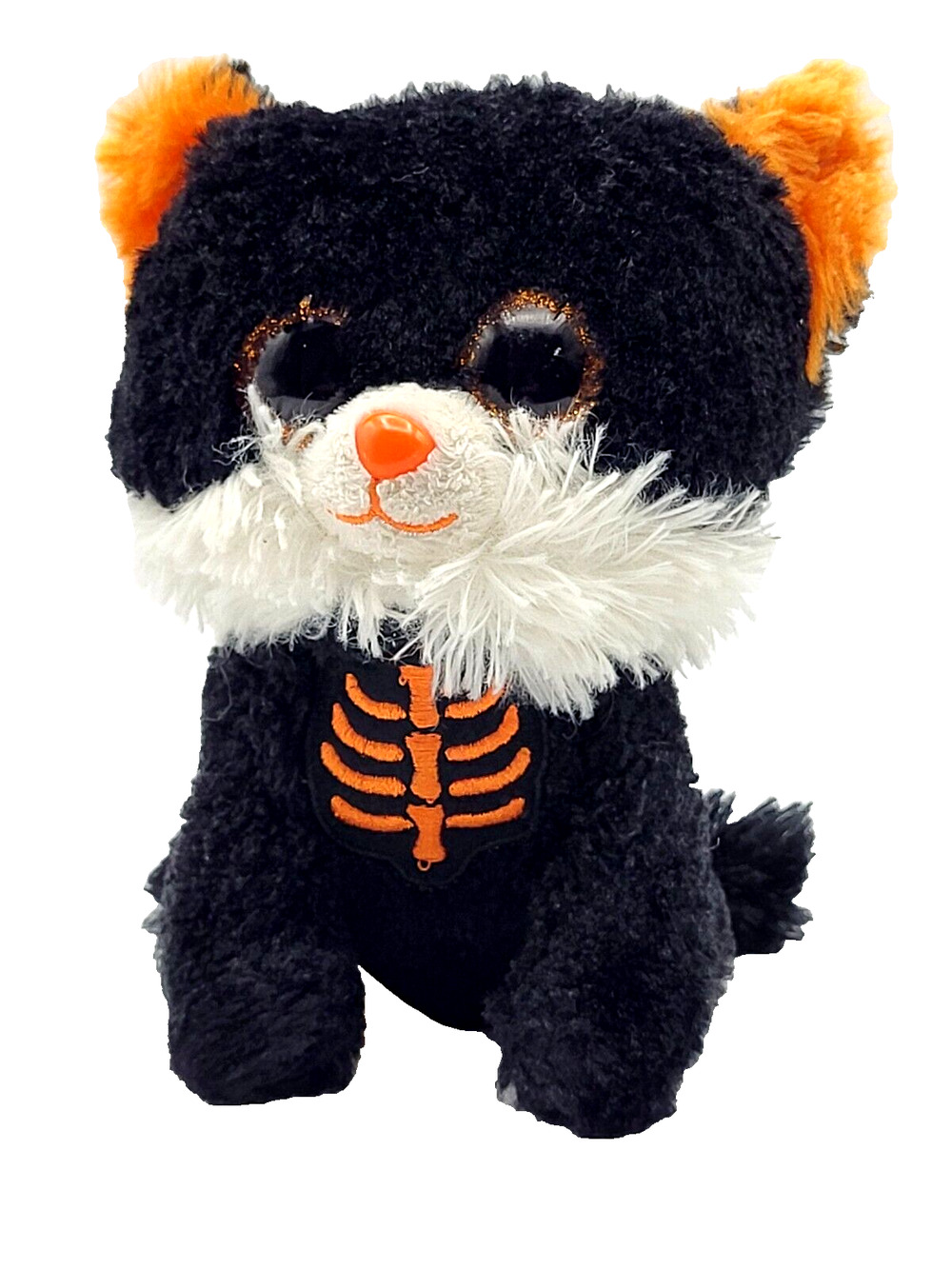 Plush Black Cat Orange Skeleton Glitter Eyes 7" MTY International